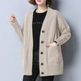 thumbnail image 1 of Suéter de cuello en V para mujer, cárdigan de punto holgado de otoño e invierno, suéter holgado de largo medio para mujer, suéter de cuello en V, blusa para mujer, 1 of 6