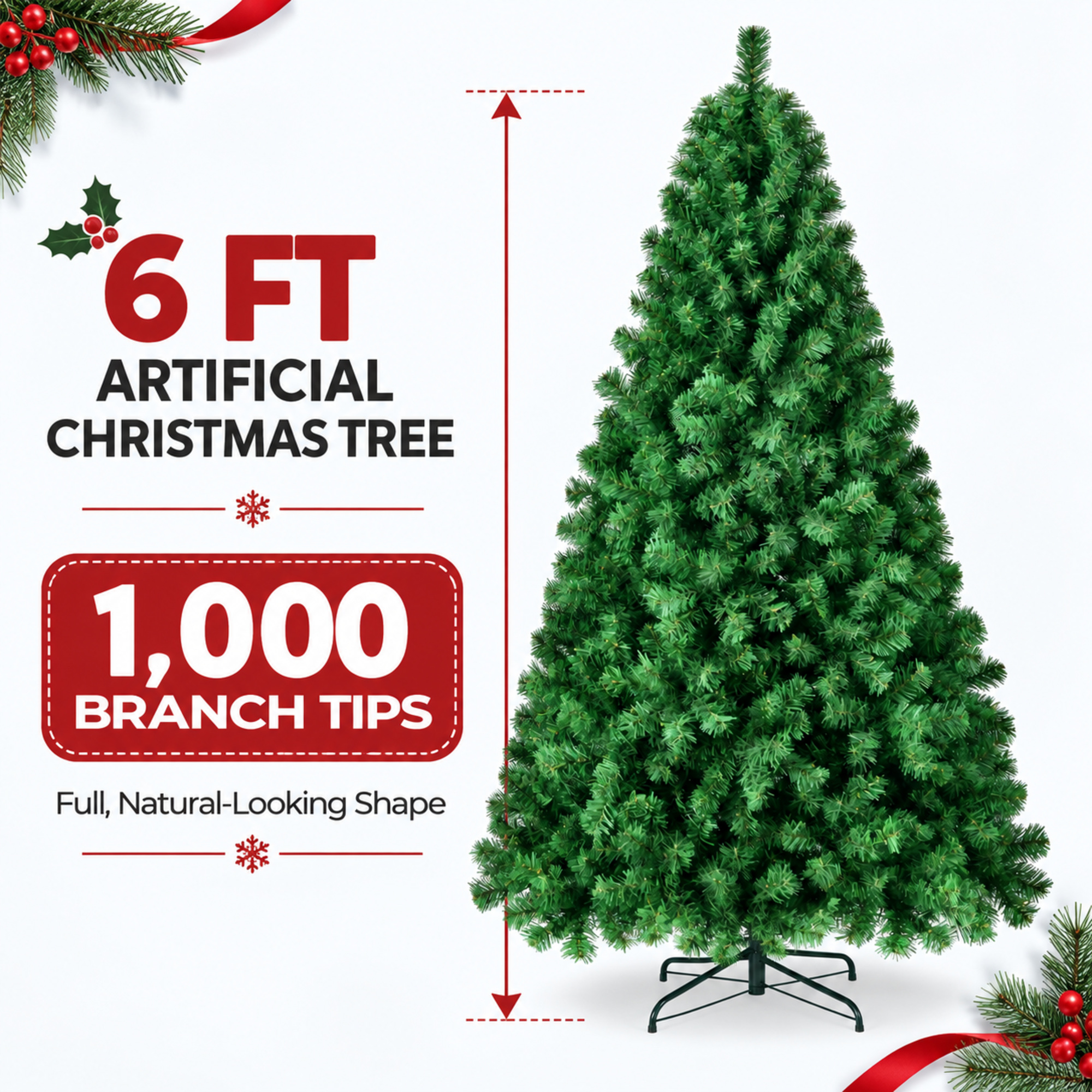 Vebreda 6' Artificial Hinged Christmas Tree, 1,000 Branch Tips, Green photo 4