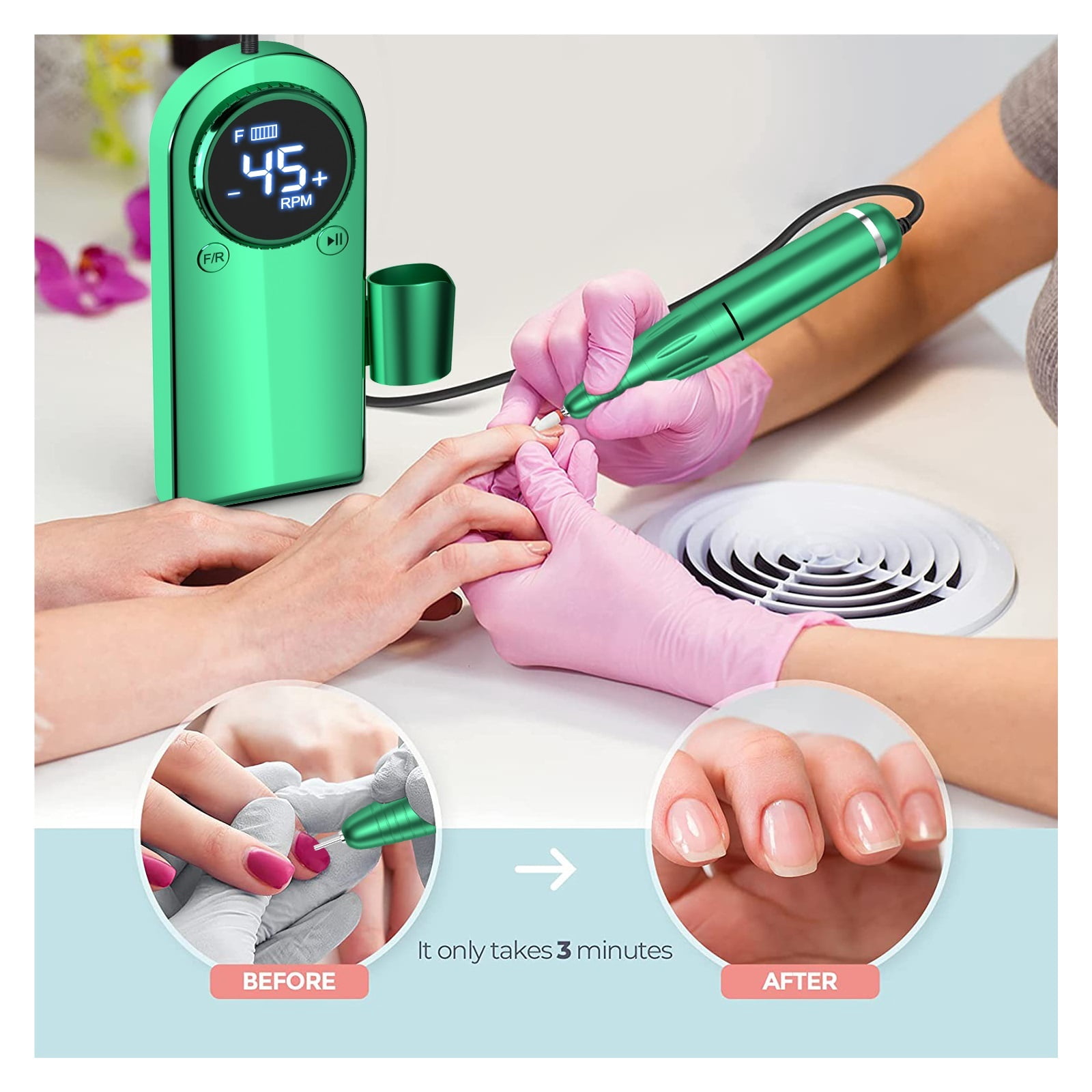 Professional Electric Nail Drill Machine, Portable Rechargeable 45000RPM Nail Drill For Acrylic Gel Nails, Manicure Polishing Tool ,Low Noise