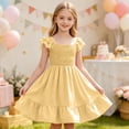 thumbnail image 5 of Ovbmpzd Yellow Big Girls Dresses Flutter Sleeve Cute Dresses Ruffled A-Line Midi Dresses,7 Years, 5 of 6