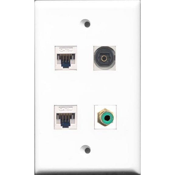 RiteAV 1 Port RCA Green and 1 Port Toslink 2 Port Cat5e Ethernet White Wall Plate