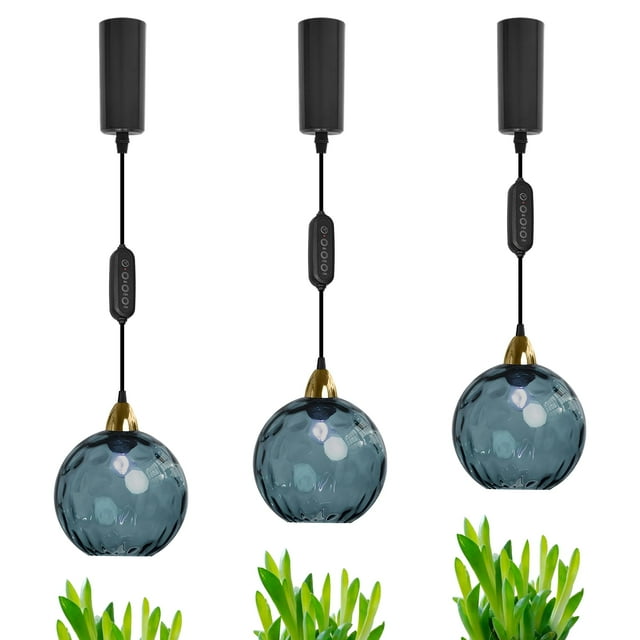 FSLiving Adjustable Height Full Spectrum 10W Plant Growing Lamp H-Type Track Pendants Timer, Dark Blue Water Ripple Glass Globe AUTO Track Light for Basil Indoor Planting Green House, Customizable