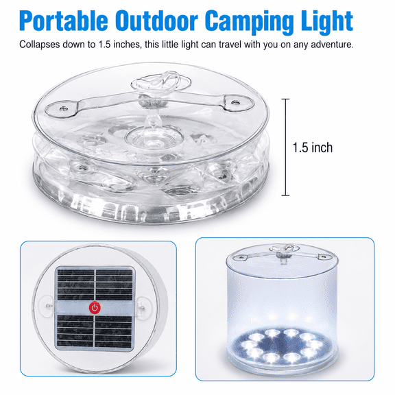 Collapsible Portable Solar Camping Lantern,75 Lumens 4 Modes,Solar Inflatable Light for Hiking Backpacking Emergency,White