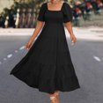 thumbnail image 2 of IROINNID Reduced Wedding Guest Dresses for Women Formal Evening Night Dress Casual Solid Color Square-Neck Short Bubble Sleeve Dress Elegant Empire Dress,Black, 2 of 8