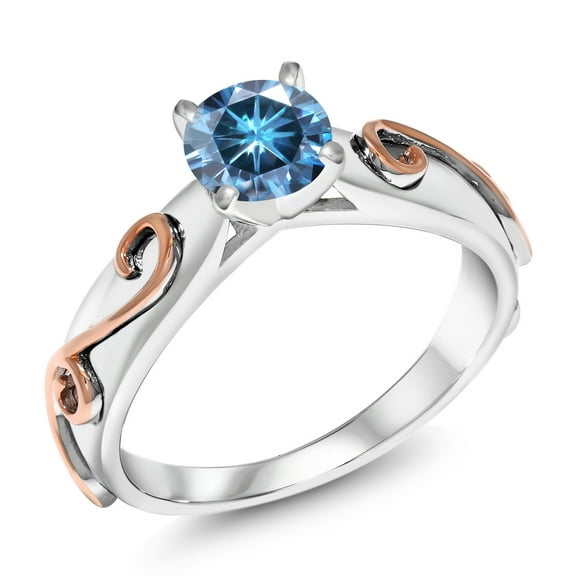 Gem Stone King 925 Sterling Silver Persian Blue Moissanite Women Engagement Ring for Women (1.00 Cttw, Gemstone Birthstone, Round 6.5MM, Size 9)
