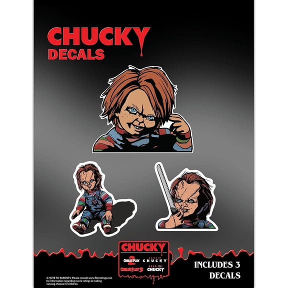 Chucky Doll Child's Play Decals - Set of 3 Vinyl Stickers for Car Tumbler Water Bottle Laptop Halloween Horror Car Decal Chucky Doll Face Scary Stickers