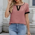 thumbnail image 2 of Kaemgyyd Short Sleeve Shirts for Women Summer Dressy Tops Trendy Color Block Casual Hollow out Work Outfits, 2 of 3