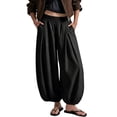 thumbnail image 6 of Womens Baggy Balloon Pants Cotton Linen Barrel Pants High Waisted Wide Leg Pants with Pockets L, 6 of 6