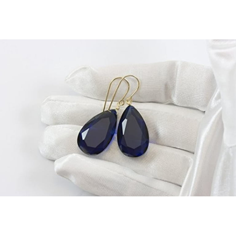 14k Yellow Gold Filled Blue Simulated Sapphire Earrings Faceted