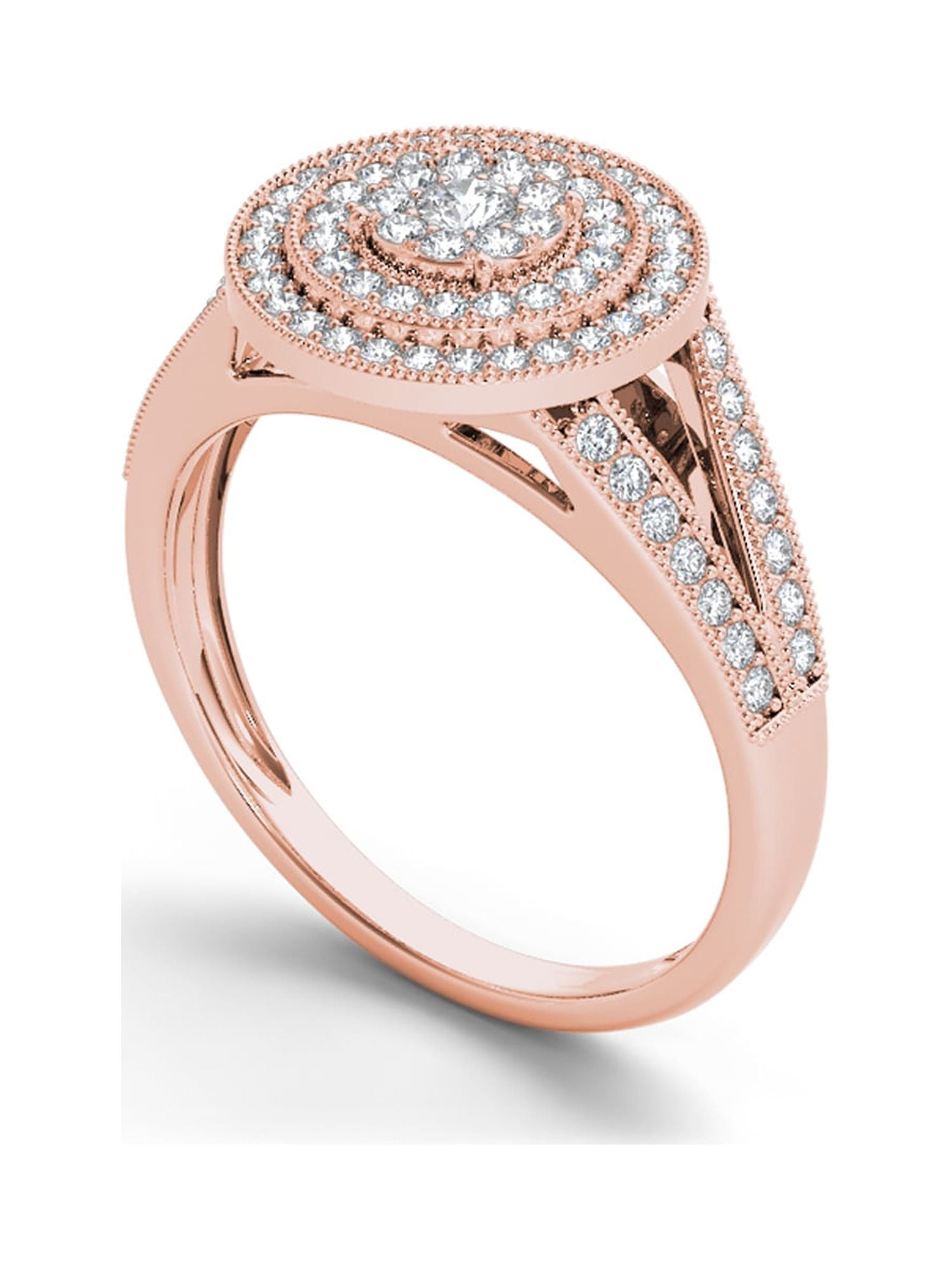 1/2 Carat T.W. Diamond Double Halo Cluster 10kt Rose Gold Engagement Ring