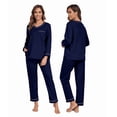 thumbnail image 2 of MAYFISH Women's 100% Cotton Pajama Set with V-Neck, Long Sleeves & Long Pants, 2-Piece Sleepwear with Pocket(Navy Blue, Large), 2 of 5