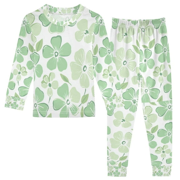 FORMRS Long Sleeve Top and Pants Pajama Set for Niños 2-Piece Sleepwear, Sizes 18M-8Y, Green Floral