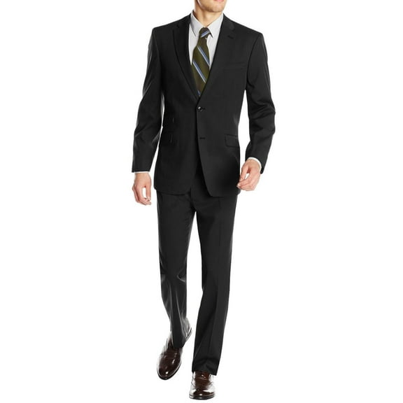 Mens Ticket Pocket 2-piece Black Wool Modern Fit Suit DTI