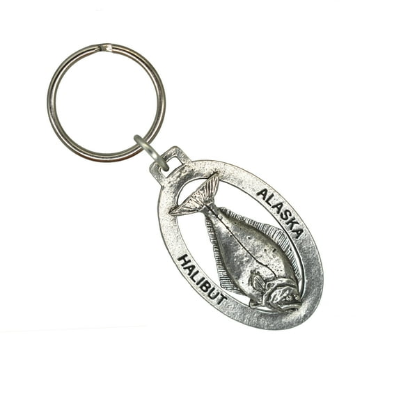 Alaska Halibut Keychain, Fish, Fishing, A608KC, Key Fob, Key Ring, Keys, Zipper Pull, Luggage Tag, Pewter, Backpack, Over 300 Keychains Designs, Handmade in the USA