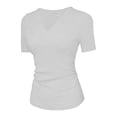 thumbnail image 5 of Nestiefly Womens Short Sleeve Shirts with Built in Bra V Neck Basic T-Shirts Workout Yoga Tops Athletic Shelf Bra Tops Padded White XL, 5 of 7