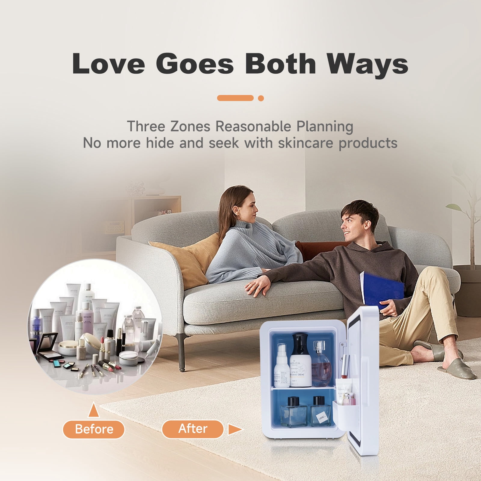 Mini Refrigerator 4L 2in1 Dual Power For Car Home Dormitory Makeup Beauty Refrigerator Freezer with LED Lights (White)