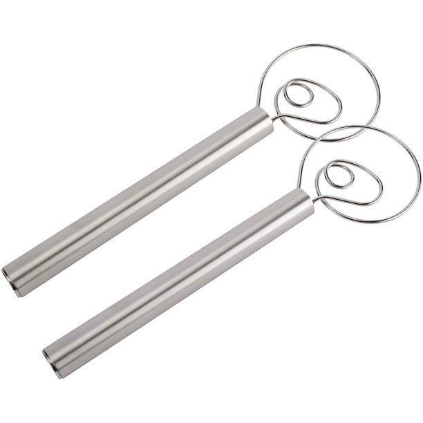 Paquete de 2 batidores de masa, 12 pulgadas de acero inoxidable para masa de pan, mezclador de masa de pan de acero inoxidable para hornear en casa, apto para lavavajillas (2)
