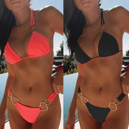 Summer Savings  Fashion Women Split Swimsuit  Show Waist  Solid Color  Sexy Bikini  Comfortable Beachwear Set  Trendy Swimwear for Women  Stylish Bikini for Summer | Sopatenor  Black L