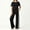 Black, variant on Athletic Outfit Sets 2 Piece Women Solid Contrast Trim Short Sleeve Top Side Stripe Wide Leg Pants Black L