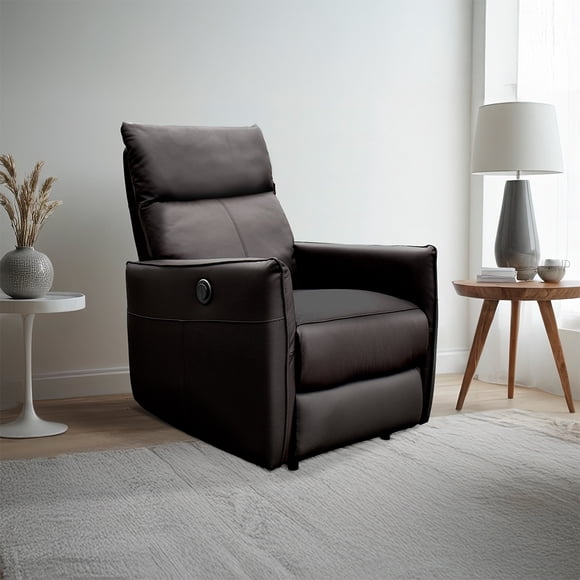 Sillón Reclinable Eléctrico Piel Negra Mecedora