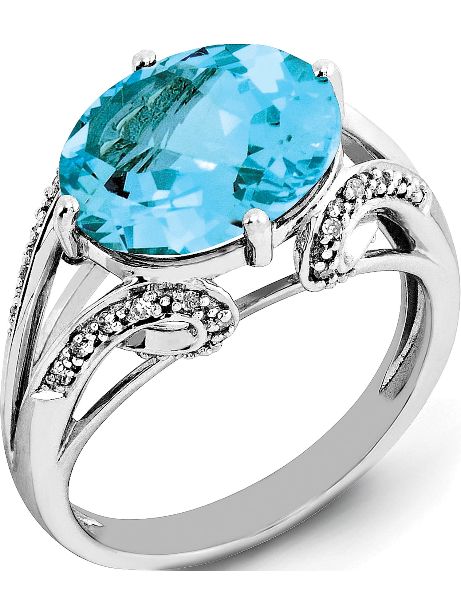 3mm Solid 925 Sterling Silver Light Swiss Blue Simulated Topaz /& Diamond Ring