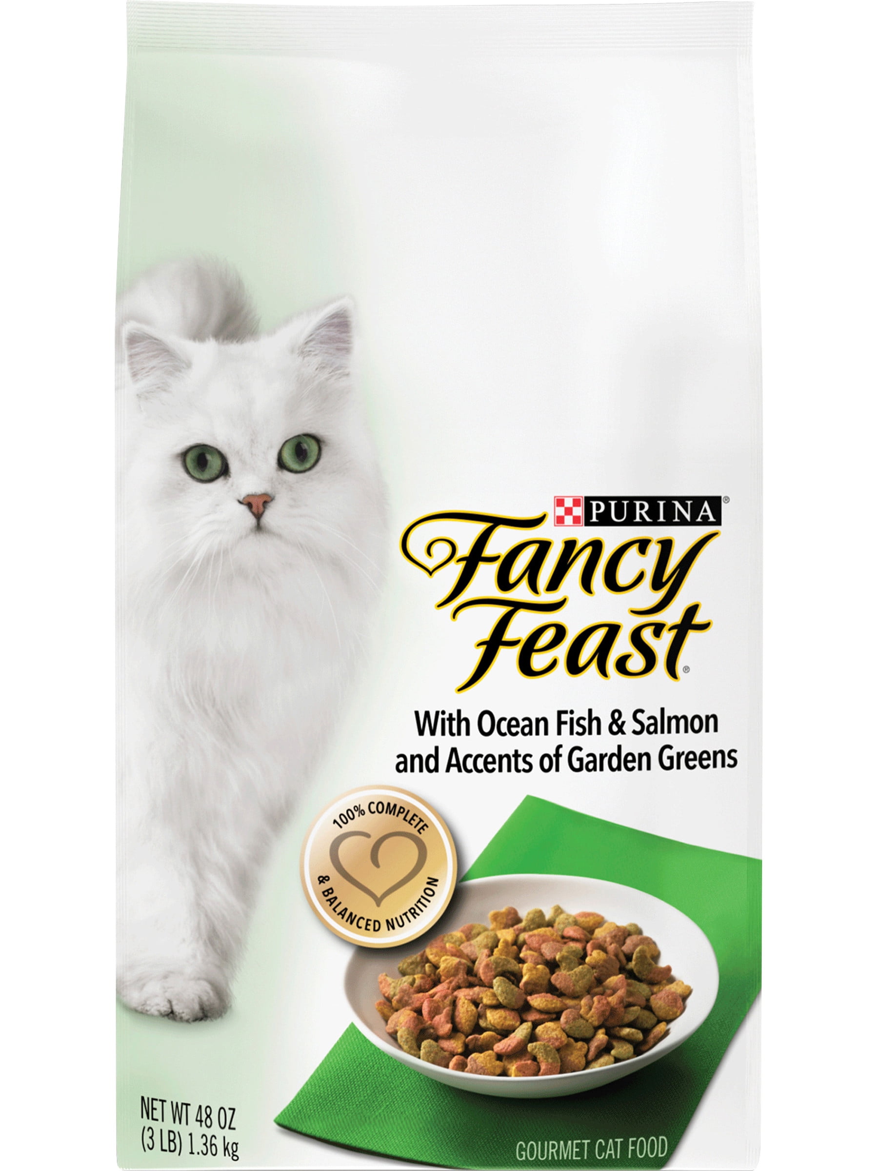Purina Fancy Feast With Ocean Fish & Salmon and Accents of Garden Greens Dry Cat Food, 3 LB (Pack of 4)
