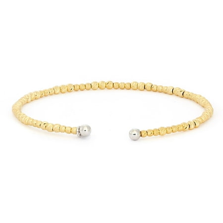 Giuliano Mameli Sterling Silver 14kt Yellow Gold Bangle with Large and Small Textured Faceted Beads