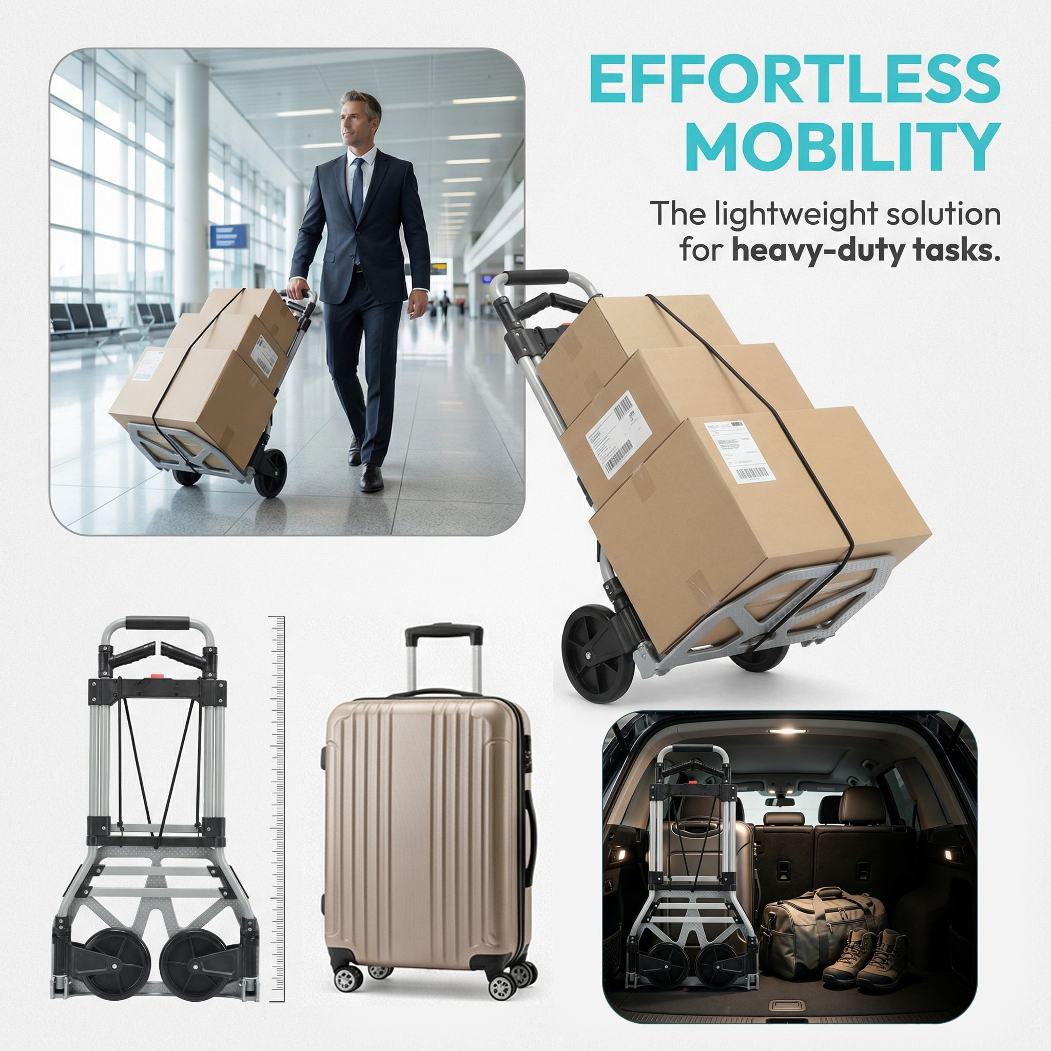 Takira 400LB Capacity Folding Hand Truck, Portable Aluminum 2-Wheel Dolly with Rotatable Handle.