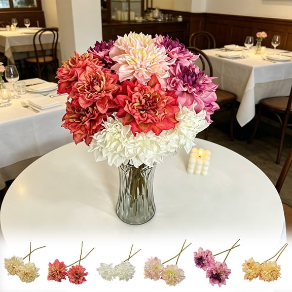 Artificial Dahlia Flowers, 2 Pcs 14.96 In Plastic Bouquet For Table Decor, Yellow