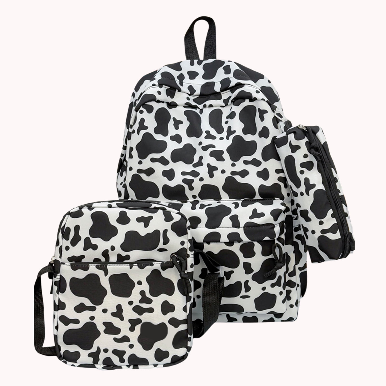 HUISZJ 3-In-1 School Backpack Set, Large Capacity School Backpack with Lunch Box, Versatile School Bag for Student College, Cow Print