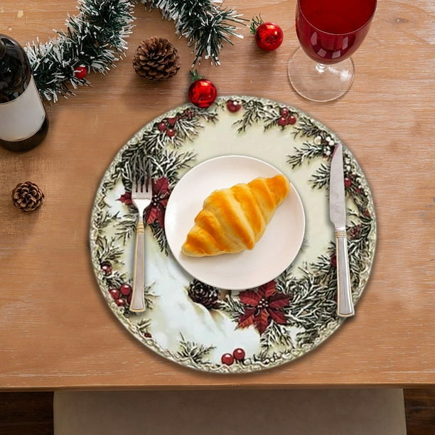 Diatomite Christmas Placemats Absorbent Washable Table Mats for Holiday Dining Party Dinner Table Setting Non-Slip Reusable Rubber Western Placemats for Family Gatherings Festive Decor