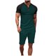thumbnail image 1 of Pantalones de los Hombres Cintura Elástica, Color Casual Bloqueado, Manga Corta Cuello Redondo Bolsillo Shorts Conjunto, 1 of 7