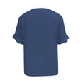 thumbnail image 6 of ClodeEU Women's Crew Neck Short Sleeve Henley Blouse,Casual Solid Color Linen Blend Top Navy,Women's Plus S, 6 of 8