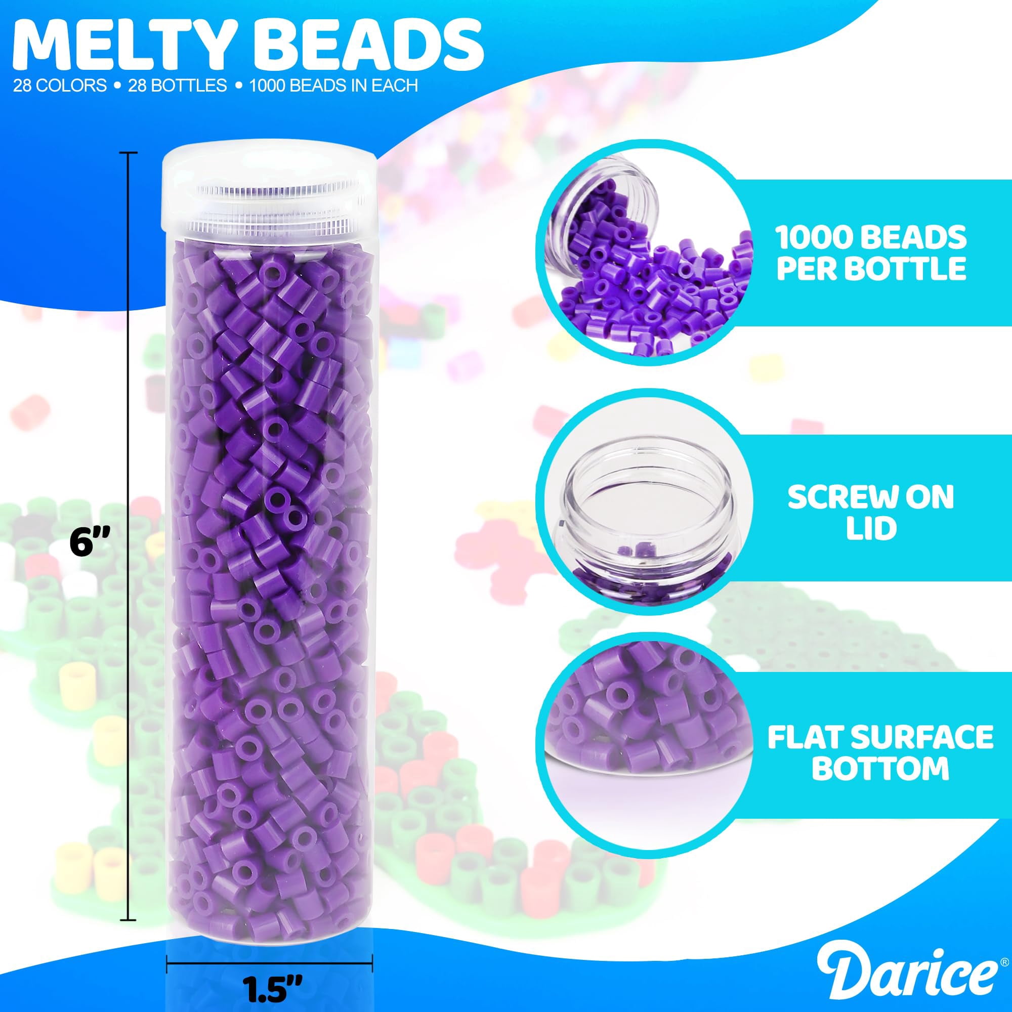 Darice Fuse Beads Kit  28,000 Assorted Melty Iron Beads Bulk Set with Storage Case - 28 Colors in Reusable Bottles, DIY Art Craft Supplies for Kids Creative Projects Ages 6+