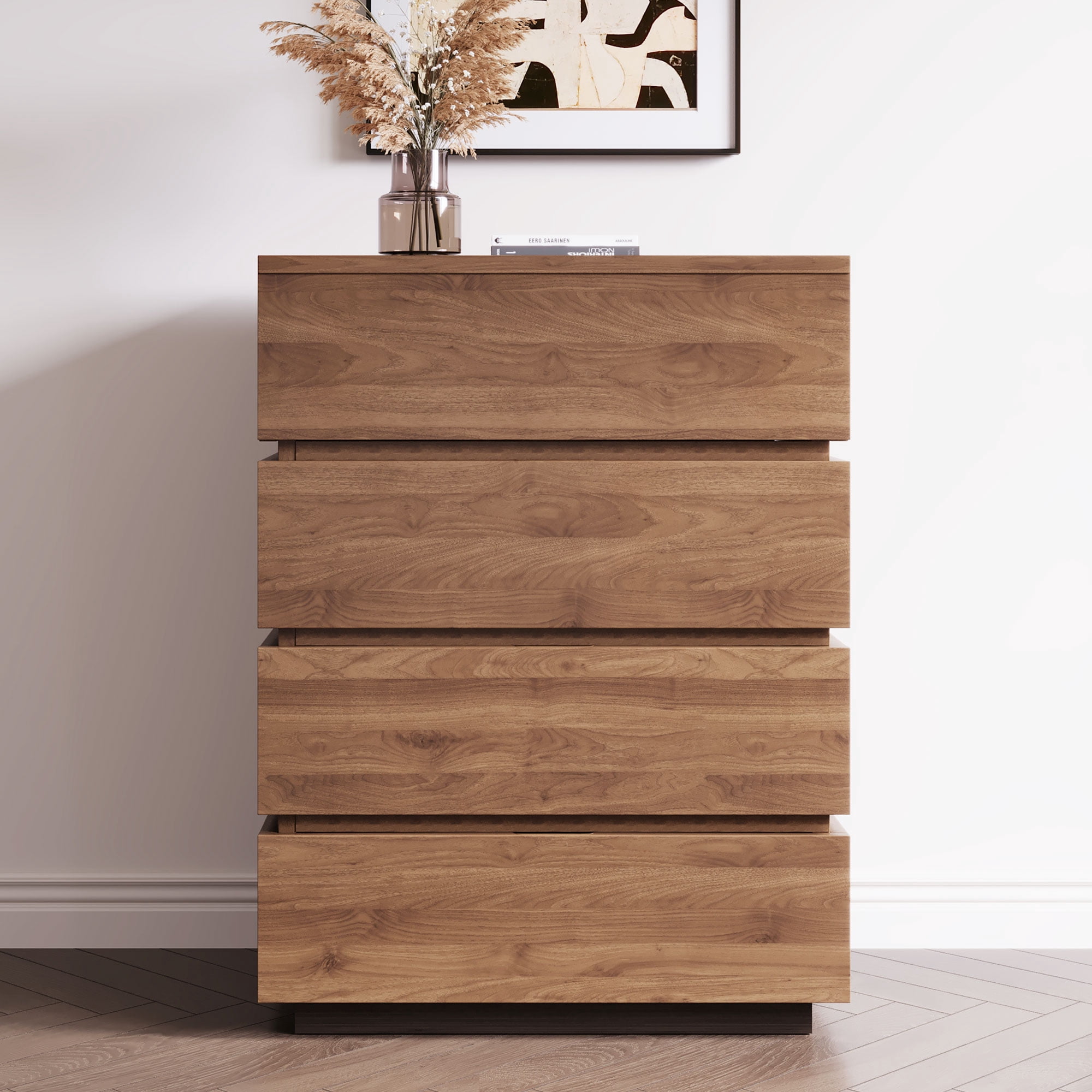 NessCarsti Modern Storage Cabinet with 4 Drawers and Shelves, Walnut Brown, 21.65"