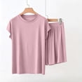 thumbnail image 5 of Njagoc3 Women's V Neck Lounge Set Short Sleeve Top with Contrast Piping and Shorts 2 Piece Summer Sleepwear, 5 of 6