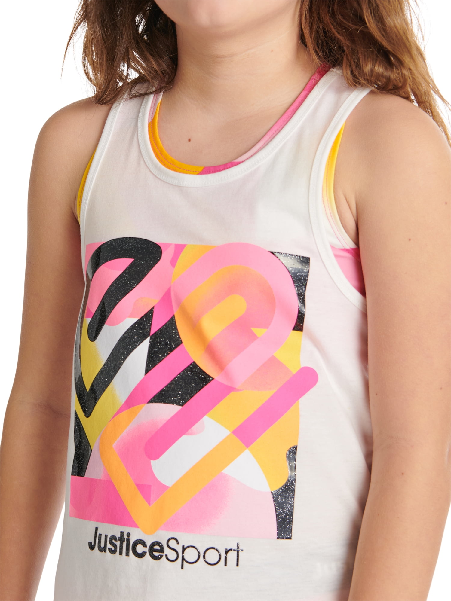 Justice Girls J-Sport Mesh Detail 2-Fer Tank Top, Sizes XS-XLP