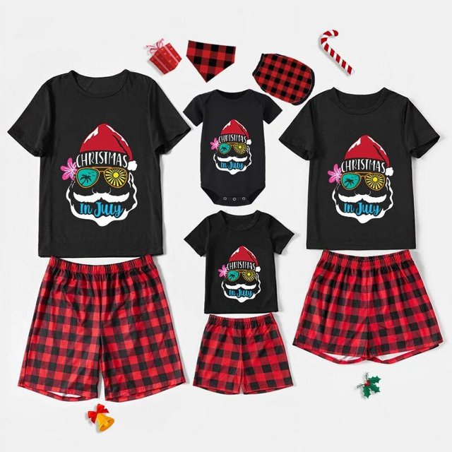 Pijamas familiares a juego de Navidad, conjuntos de Pijamas cortos de Papá Noel, negro y rojo, gafas de sol, en julio