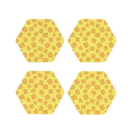 

Lukts Toast Print Leather Drinks Coasters Set of 4 Suitable or Drinks Furniture Protection and Easy Clean up-Hexagon