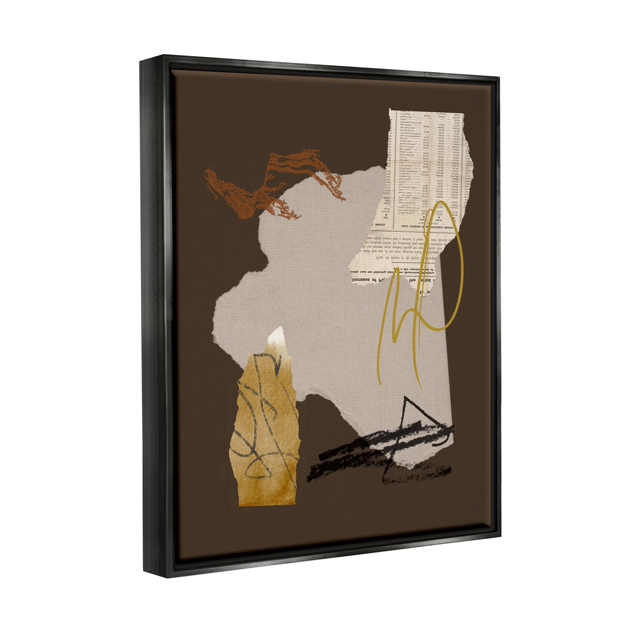 Stupell Industries Abstract Layered Paper Clippings Collage Modern Design Graphic Art Jet Black Floating Framed Canvas Print Wall Art, Design by Melissa Wang