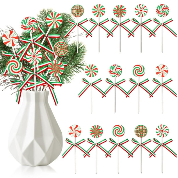 Palillos navideños de madera TICIAGA, 14 unidades, decoración de caramelos rojos y verdes