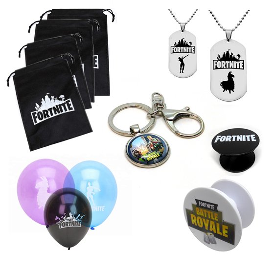 58 piece fortnite birthday party favors supplies 12 goodie bags 10 balloon 12 key chains more walmart com - fortnite dog tags party favors