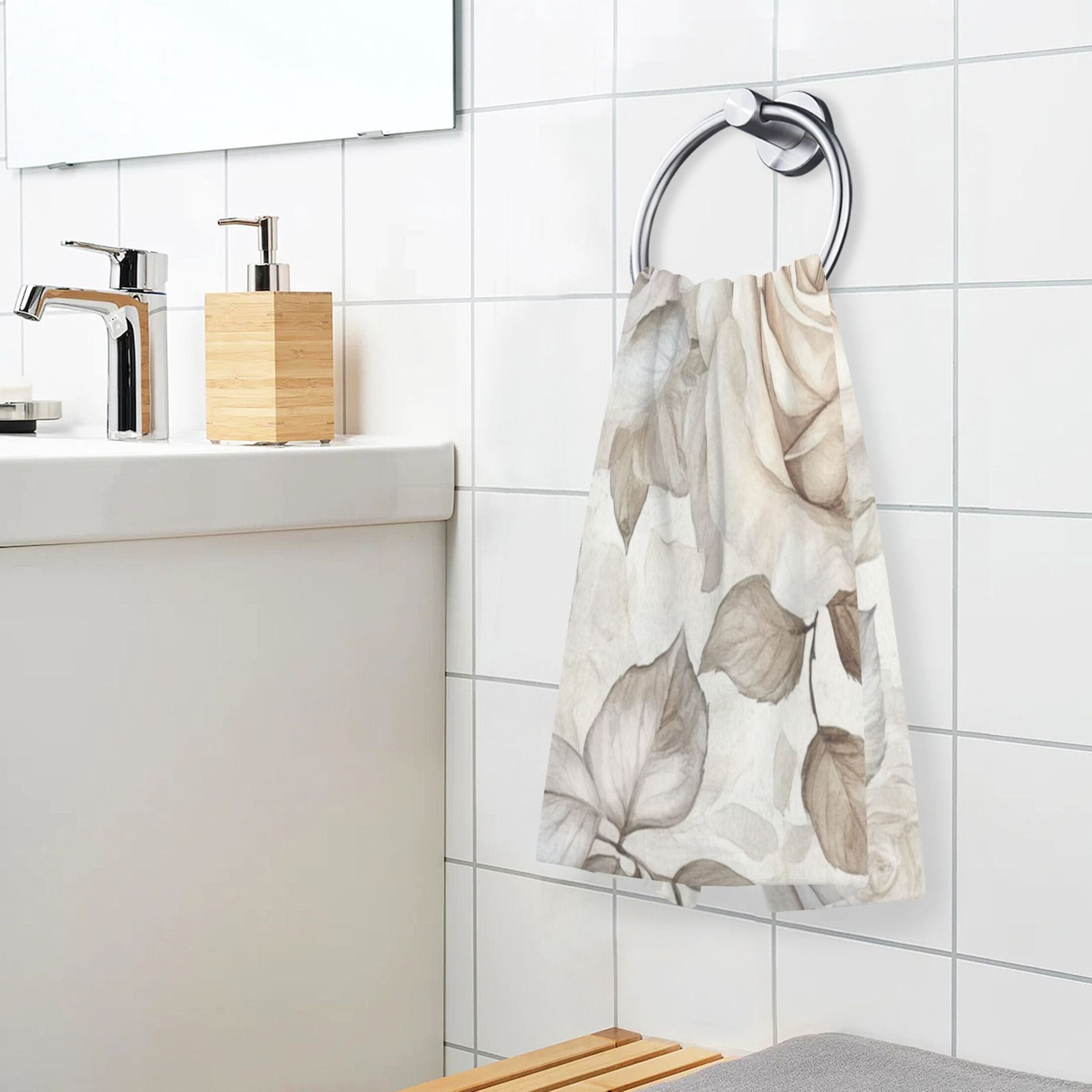 Cotton Towel Two-Piece 16x28 Inch One Sizex2 Face Towel Set Towel Set Cotton Hand Bath Towel Bathroom Beach Cartoon White Flowers
