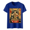 thumbnail image 4 of Tops For Women T-Shirts Cat Graphic Summer Short Sleeve Animal Print Y2K Outfits Blue M, 4 of 5