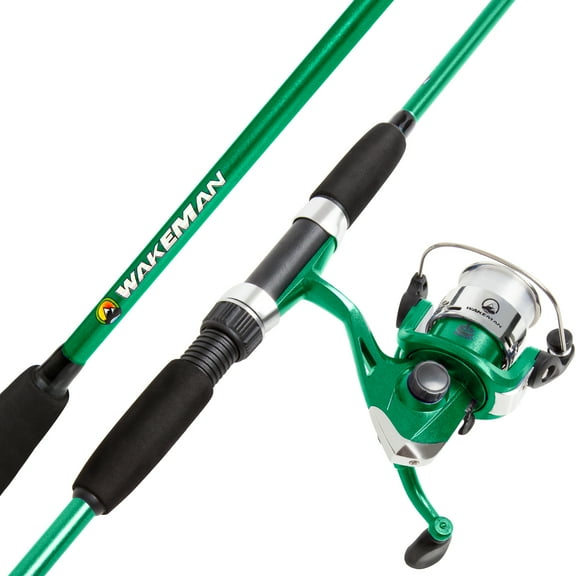 Fishing Rod and Reel Combo Spinning Reel Fishing Gear for Bass and Trout Fishing Great for Kids Green - Swarm Series by Wakeman