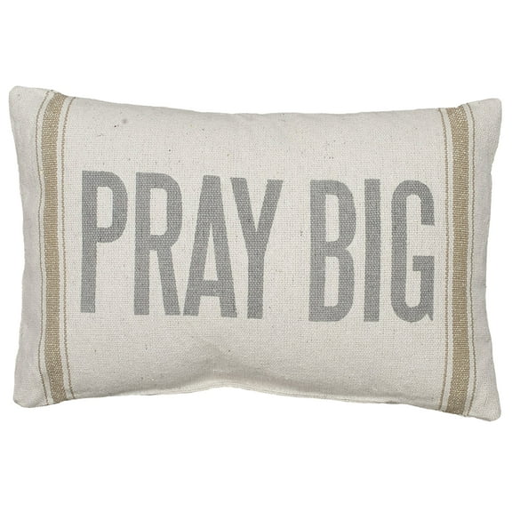Primitives by Kathy 3-Stripe Pray Big Pillow, 15 by 10-Inch, Tan