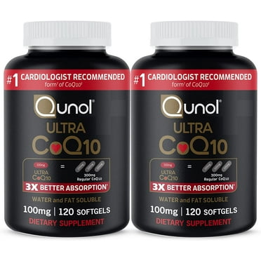 Qunol Ultra CoQ10 100mg Softgels- 3x Better Absorption, Antioxidant for Heart Health & Energy Production, Coenzyme Q10 Vitamins and Supplements, 8 Month Supply, 120 Count (Pack of 2)