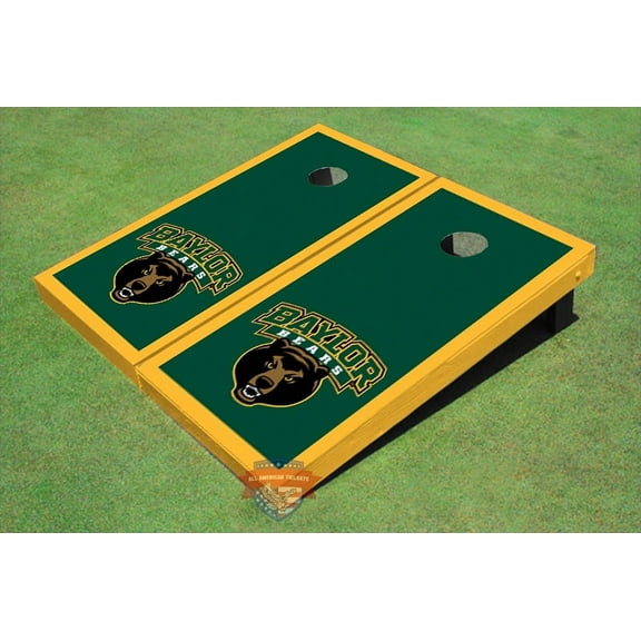 Baylor University Bear Head Hunter Green Matching Border Cornhole Boards