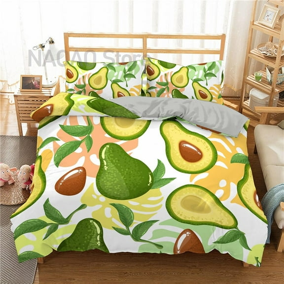 Avocado Duvet Cover King/ Size Cute Green Pulp Tropical Fruit Print Comforter Cover Premium 2/3PCS Polyester Quilt Cover
