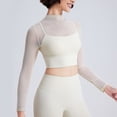 thumbnail image 2 of Sevpuikl Women's Long Sleeves Sheer Mesh Mock Neck with Built-in Bra Crop Top Slim Fit Solid Color Yoga Fitness(Beige,L), 2 of 5